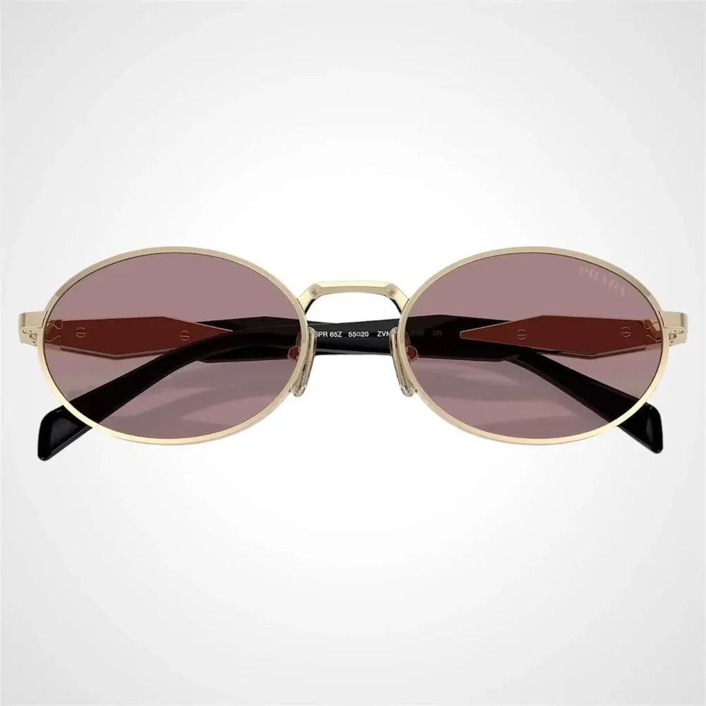 PRADA Sunglasses Gold Metal Oval Symbole Light Brown Purple Lens